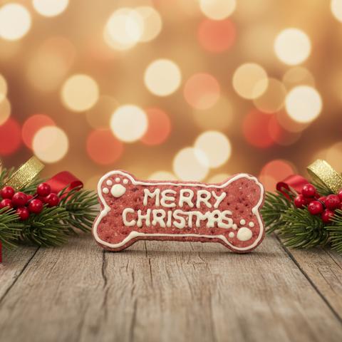 Festive Merry Christmas Bone Berry Dog Treat - Prominent Display