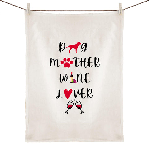 100% Linen Tea Towel - Dog Mother Wine Lover