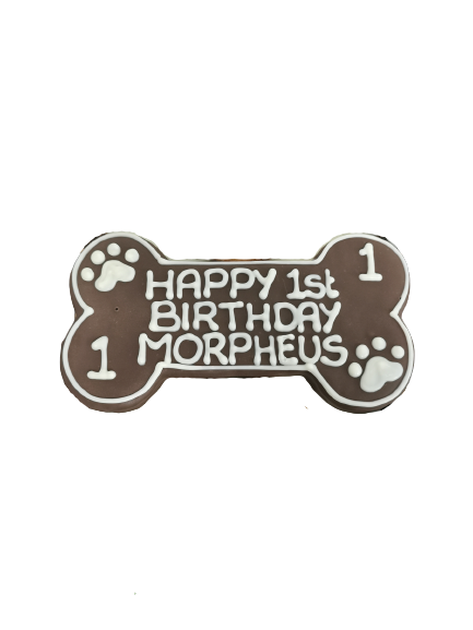 Extra Large Personalised Birthday Bone Biscuit - Fully Iced & Gift Wrapped